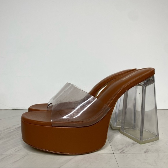 New! Larroude Dolly Lucite Clear Vinyl Brown Platform Sandal 9 - Picture 14 of 14
